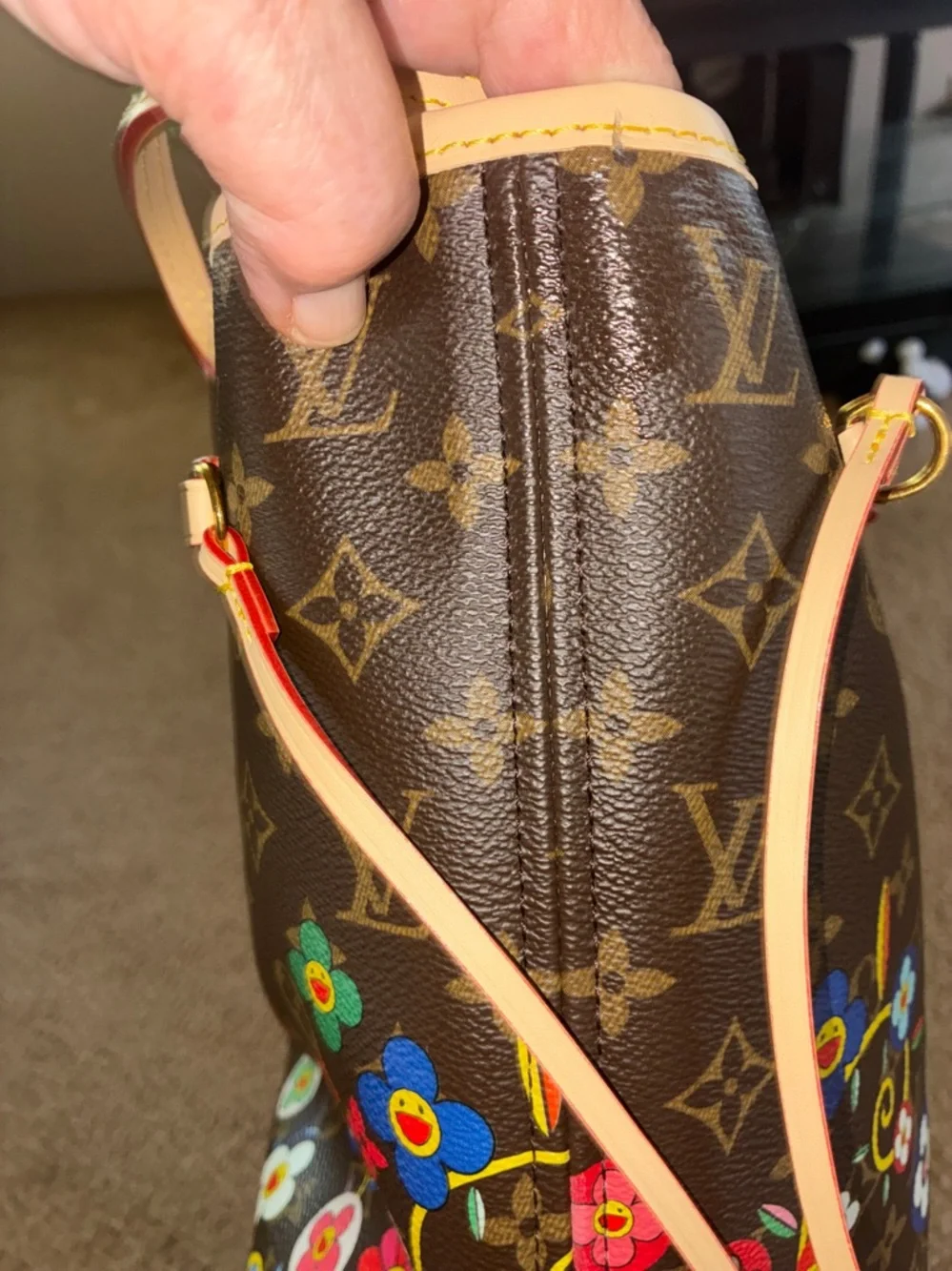 Brown Monogram Floral Tote with Matching Pouch - Picture 12 of 13